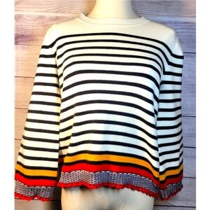 Marled Reunited Clothing Striped Sweater Womens Size S Multicolor Crochet Preppy